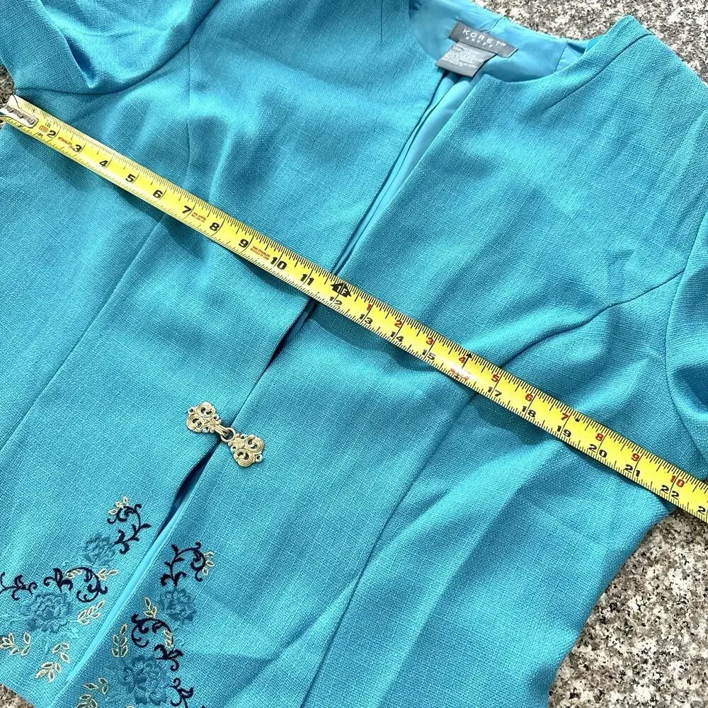 Koret Dress Turquoise Floral Maxi Dress Jacket Set Embroidered 2 Piece Womens 16